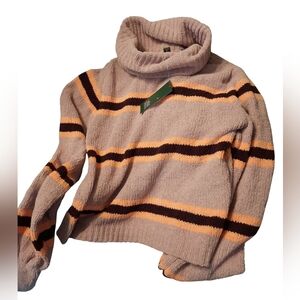 NWT Wild Stables Med Striped Turtleneck Sweater - Brown and Tan